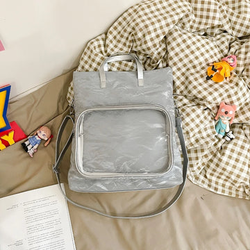 Qfdian Korean Vintage Transparent Casual Shoulder Bag Fashion Preppy Women Simple Backpacks Y2k Aesthetic All Match Handbags Crossbody